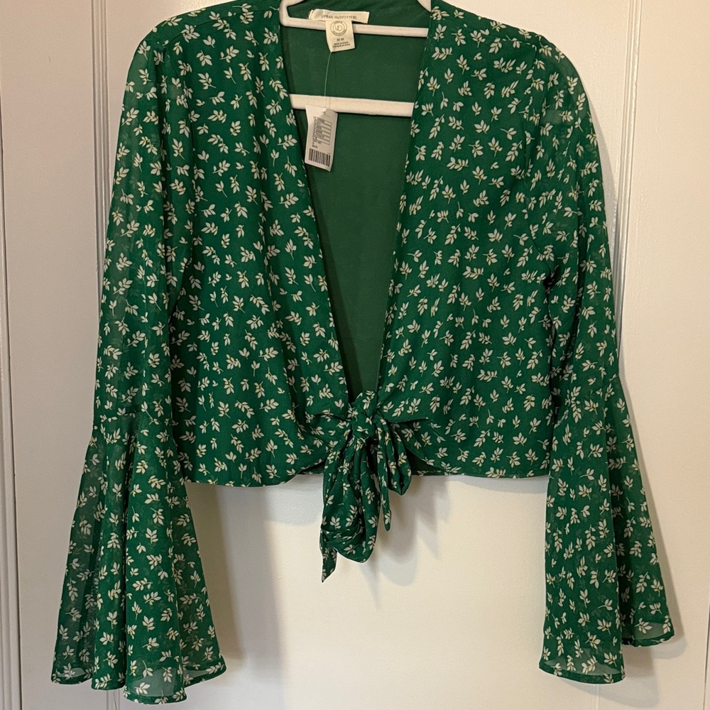 Urban Outfitters Green Floral Wrap Blouse